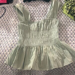 STAUD Light Green Smocked Blouse